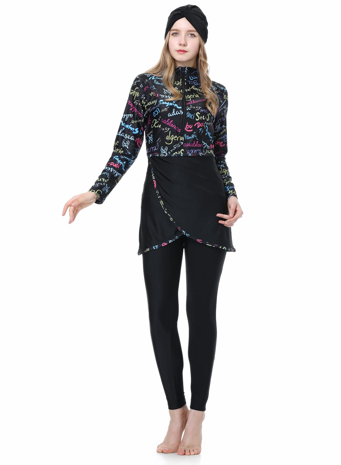 ziyimaoyiMuslim Swimwear Islamic Women Swimsuit Hijab Conservative Printed Swimwear Muslim Swimming Suits Beachwear Burkini