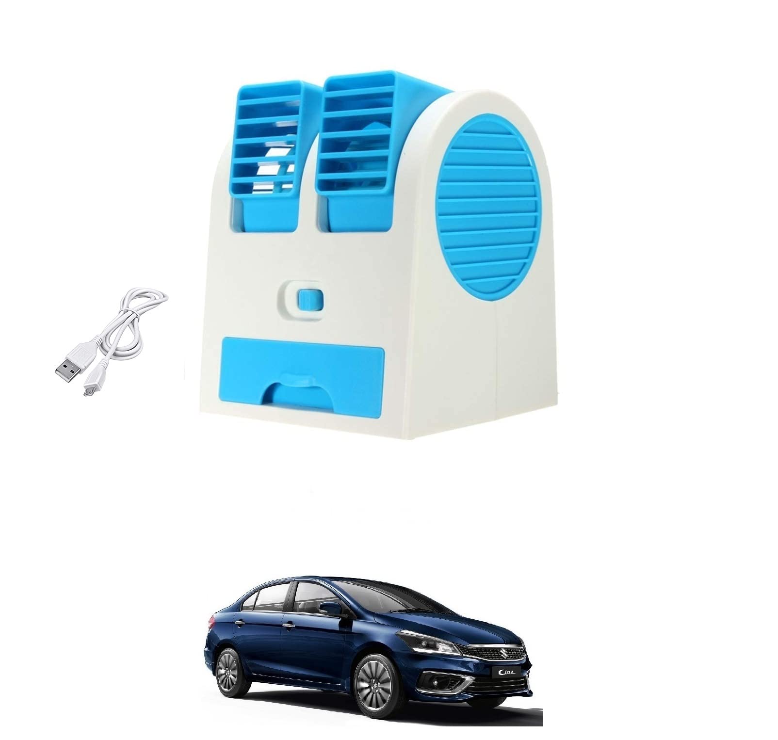AUTOADDICT Auto Addict Car FAN Mini AC USB/Battery Operated Mini Water Car Fan Air Cooler Dual with Ice Chamber For Maruti Suzuki Ciaz Facelift