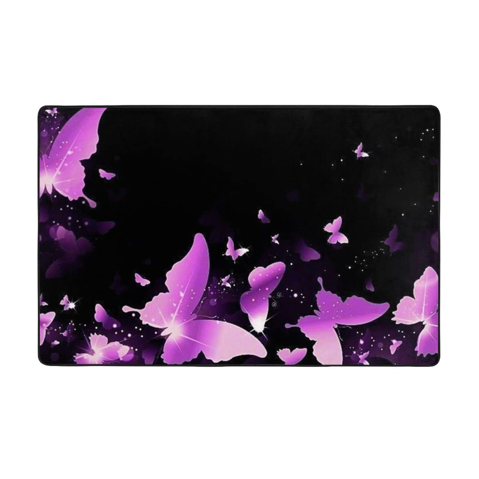 Tapis flanelle antidérapant imprimé papillon violet 150x100 cm pour chambre et grand salon