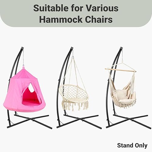 Miniatura 4 de AthLike Soporte de columpio para hamaca, silla colgante en C, de acero sólido para exteriores, solo construcción con hebilla y gancho de resorte,