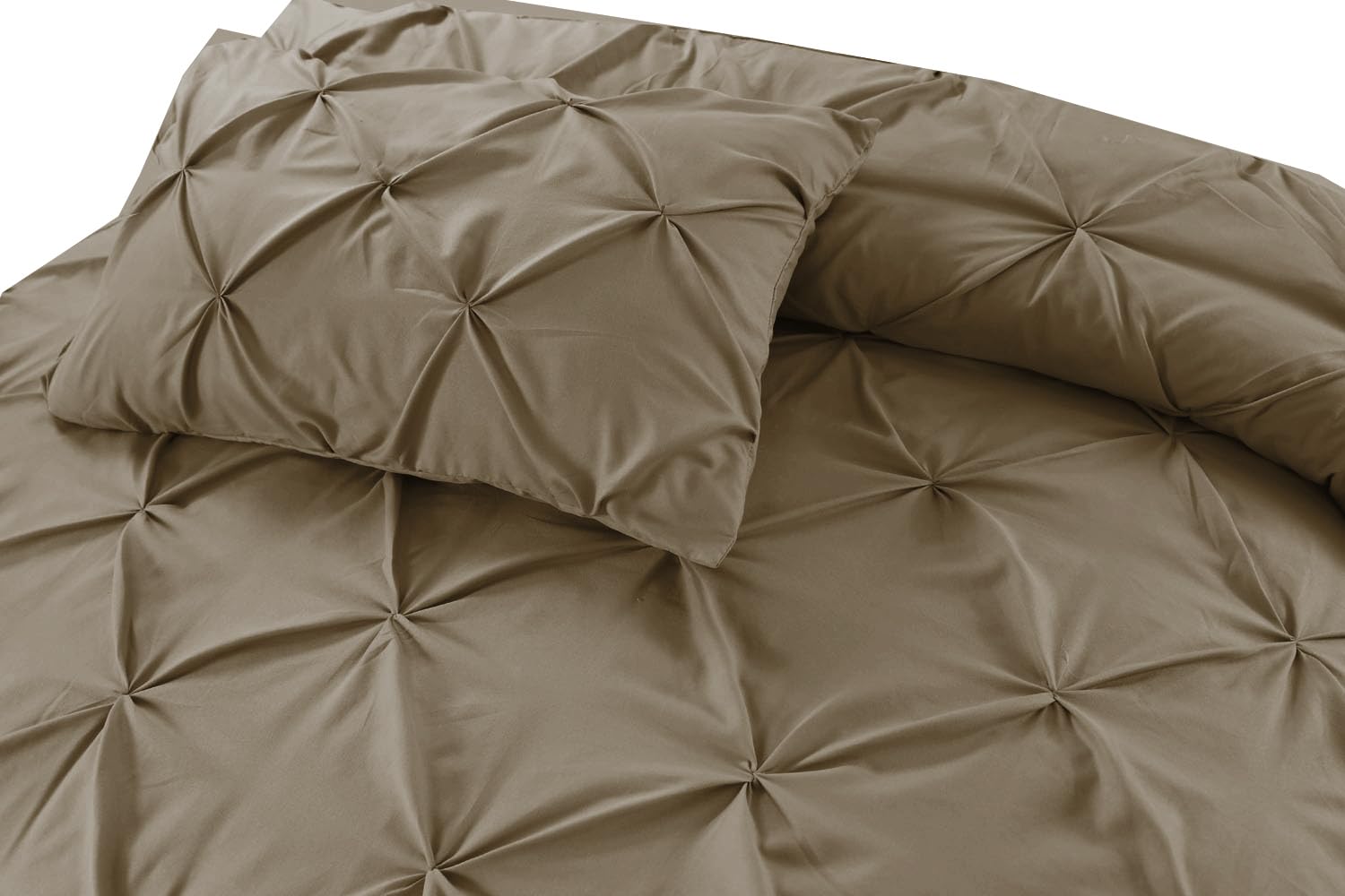 Bronwen Mathews Duvet Cover Set Deep Taupe Pintuck Pinch Pleat Soft Microfibre Duvet Cover with 2 Pillowcases - Image 3