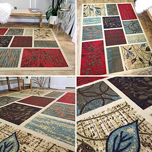 Rubber Backed Hallway Runner Rug, Runner 31 x 120 inch (10 ft Runner), Beige Geometric, Non Slip, Kitchen Rugs and Mats