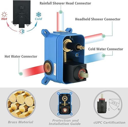 Miniatura 3 de TOCALOCA Accesorios de ducha negro mate con válvula, juego de cabezal de ducha cuadrado de 12 pulgadas con combo de mano, sistema de ducha de lluvia
