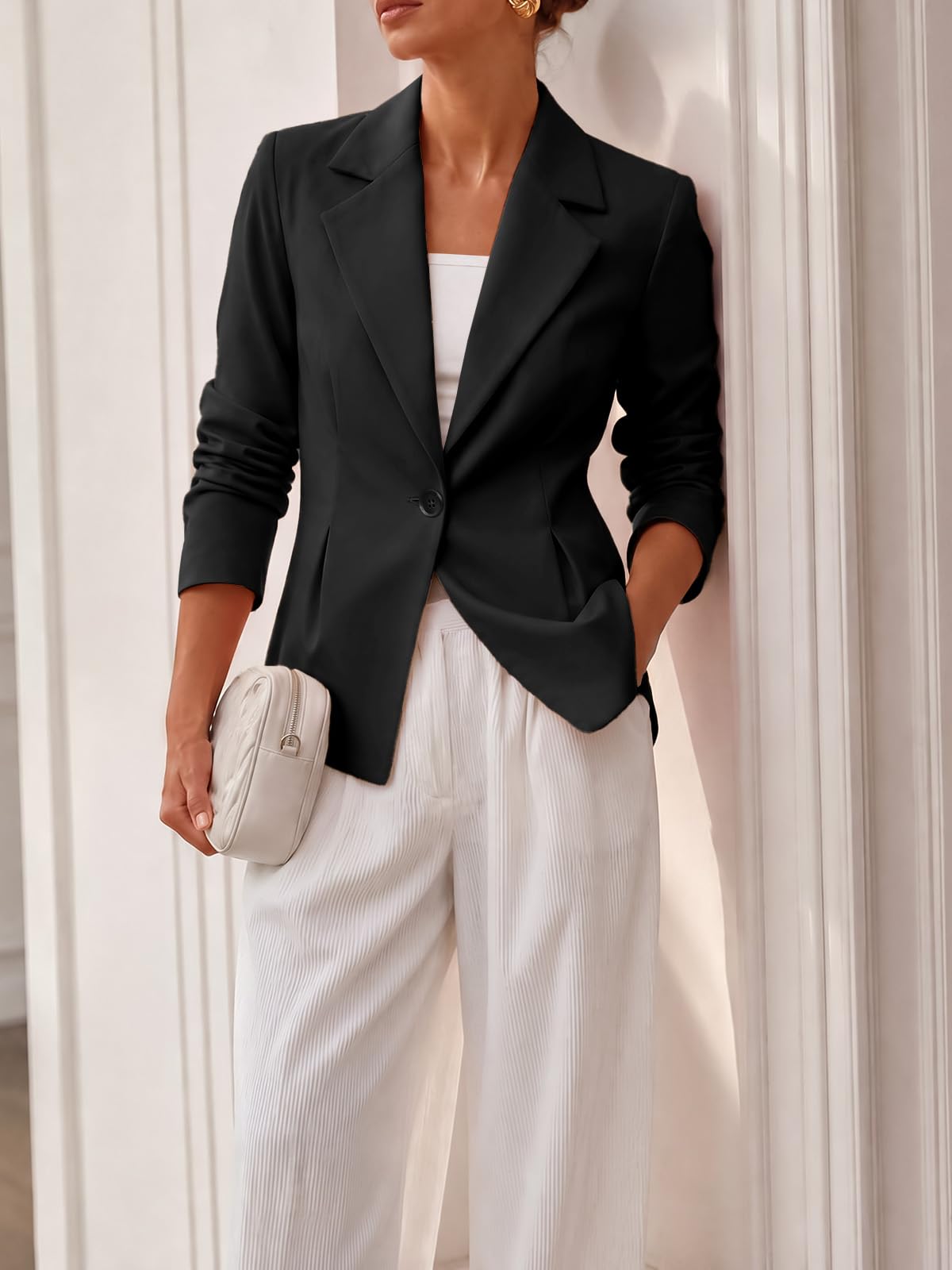Cicy Bell Blazer für Damen, Business-Blazer, vorne offen, plissiert, Anzugjacken