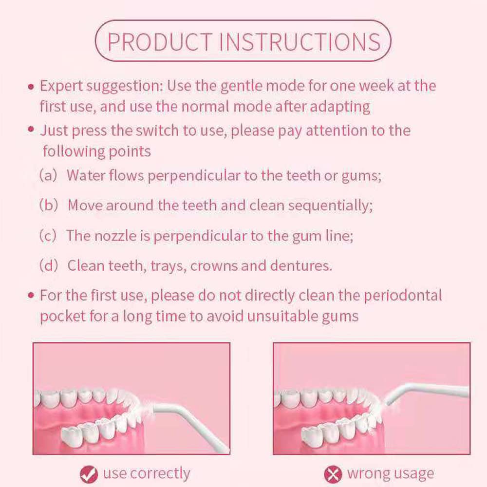 Usuwanie płytki nazębnej do czyszczenia zębów, przenośny bezprzewodowy irygator do wody dentystycznej IPX7 wodoodporna, głębokie czyszczenie pomaga wybielać zęby, wodoodporność IPX7, ładowanie przez USB, do podróży (różowy)
