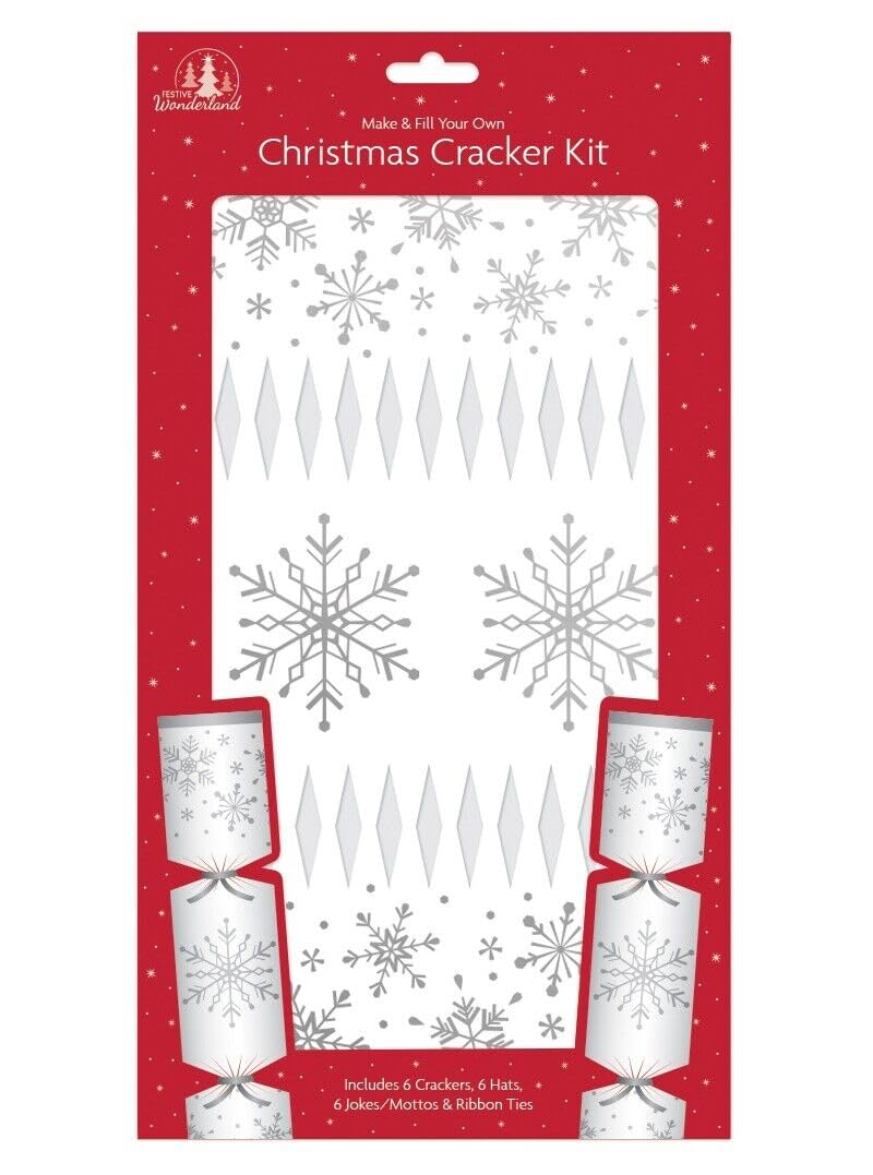 Simply Products White 6Pc Make And Fill Your Own Christmas Party Cracker Kit - Festive Seasonal Cracker Craft Diy Kit (Snowflakes)