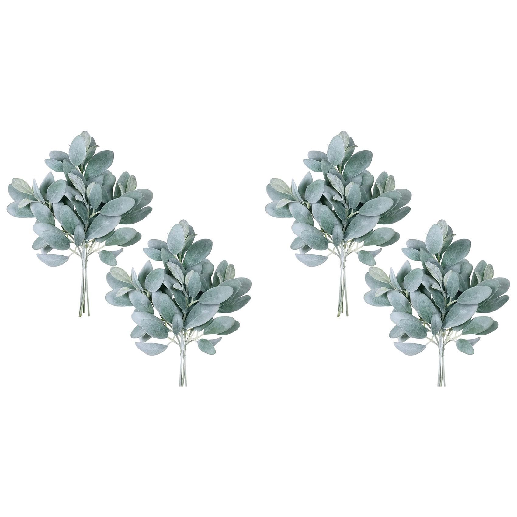 Istovo 16Pcs Artificial Flocked Lambs Ear Leaves Stems Faux Lamb's Ear Branches Picks Greenery Sprays For Vase Bouquet Wreath