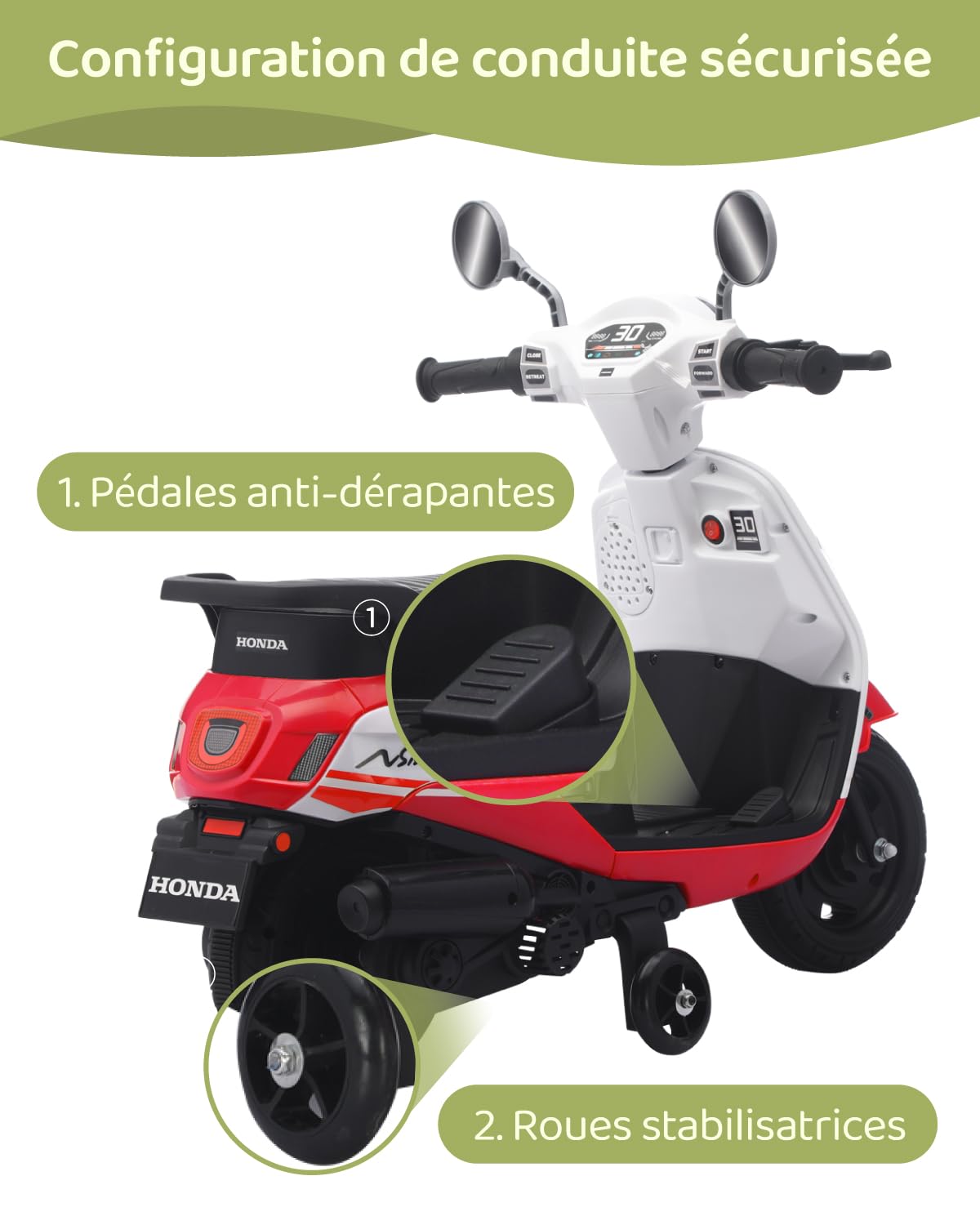 TCARAIWEN Scooter Électrique Enfant, Moto Électrique 6V pour Filles Garçons de 1-3 Ans, Mini Vélo Jouet avec Roues de Stabilisation, Musique & Phare (Rouge)