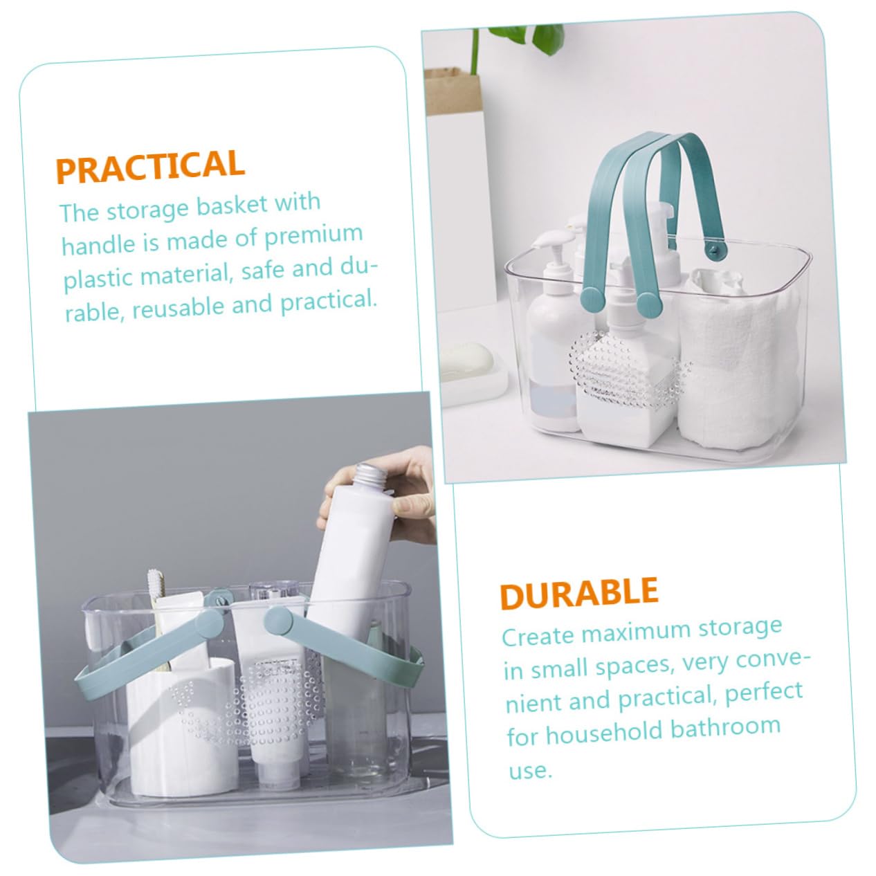 Didiseaon Cesta Organizadora de Ducha Portátil de Plástico para Baño | Transparente, con Asa y Gran Capacidad, para Jabón y Champú, Uso Doméstico en Casa y Baño