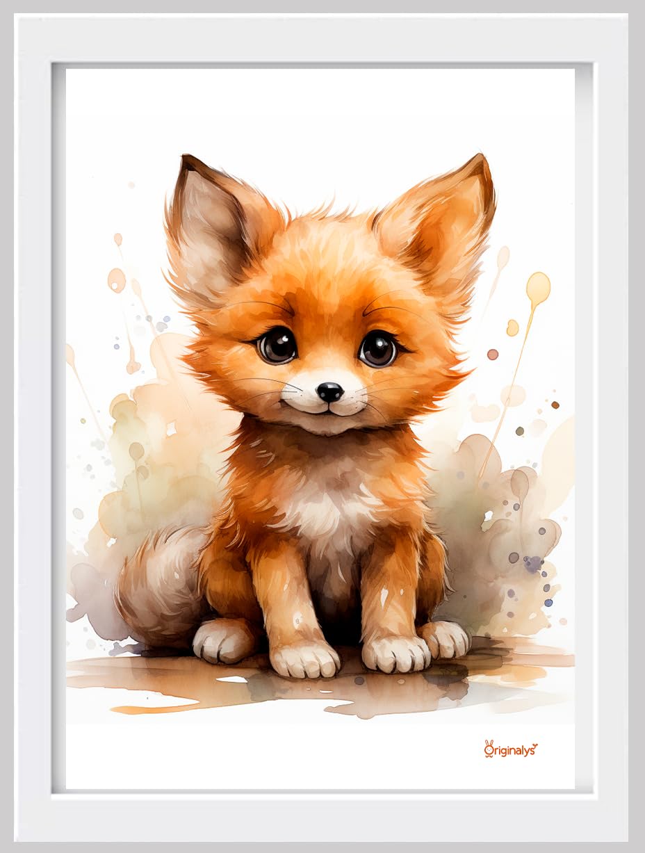 Originalys Animaux, Lot de 6 affiches A4, pour chambre d'enfant, Bébés animaux, Loup, Écureuil, Guépard, Panda rouge, Renard et Pingouin. Posters pour fille, garçon et bébé. (Sans Cadre)