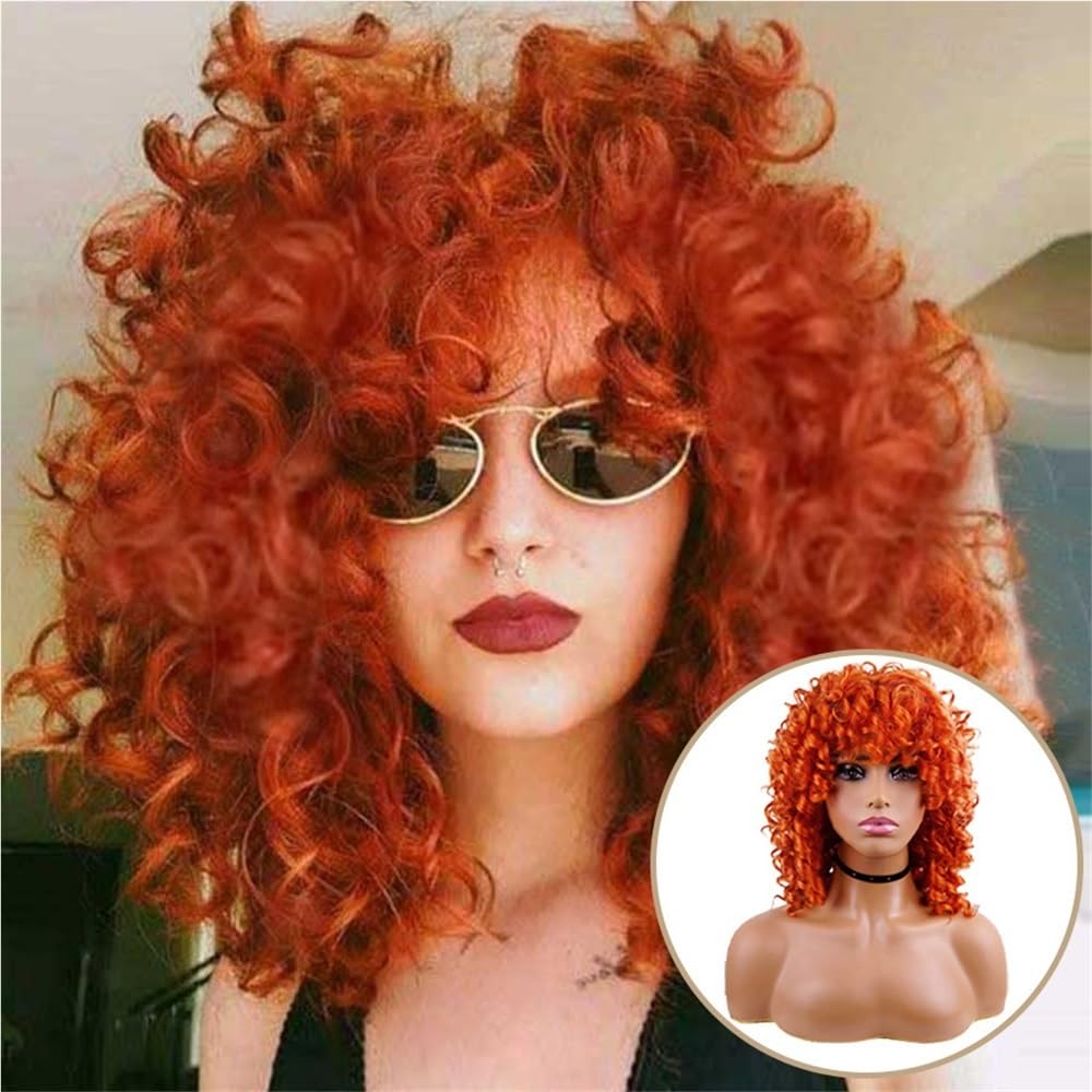 Perruque afro courte bouclée orange pour changer de tête facilement
