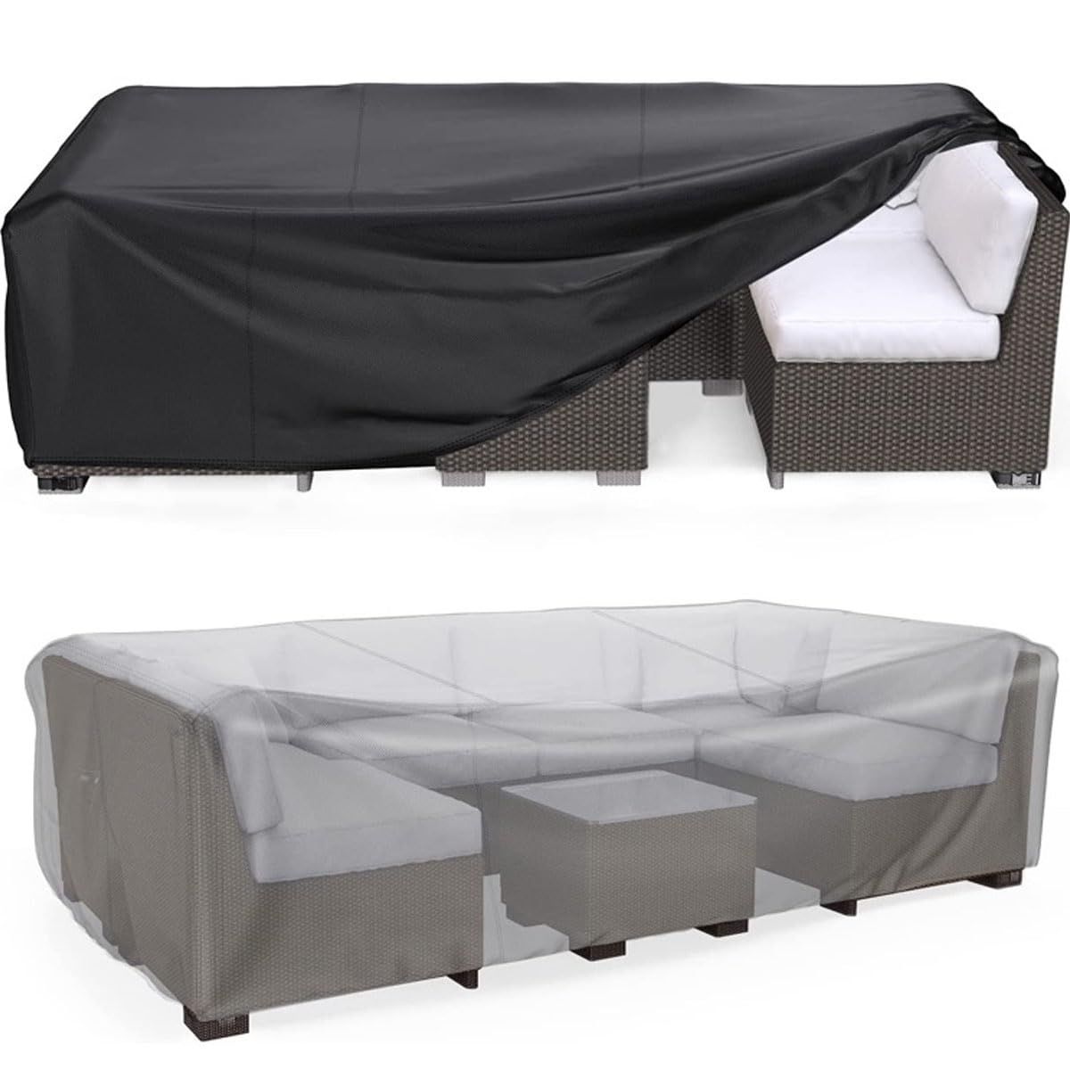 Hcfklig A Oxford Fabric Outdoor Sof Cover, Garden Furniture Covers Waterproof, Windproof Sunproof Rectangular Patio Cover With Drawstring For Table Chair Set, Black(Size:320 X 320 X 71 Cm,Color:a)
