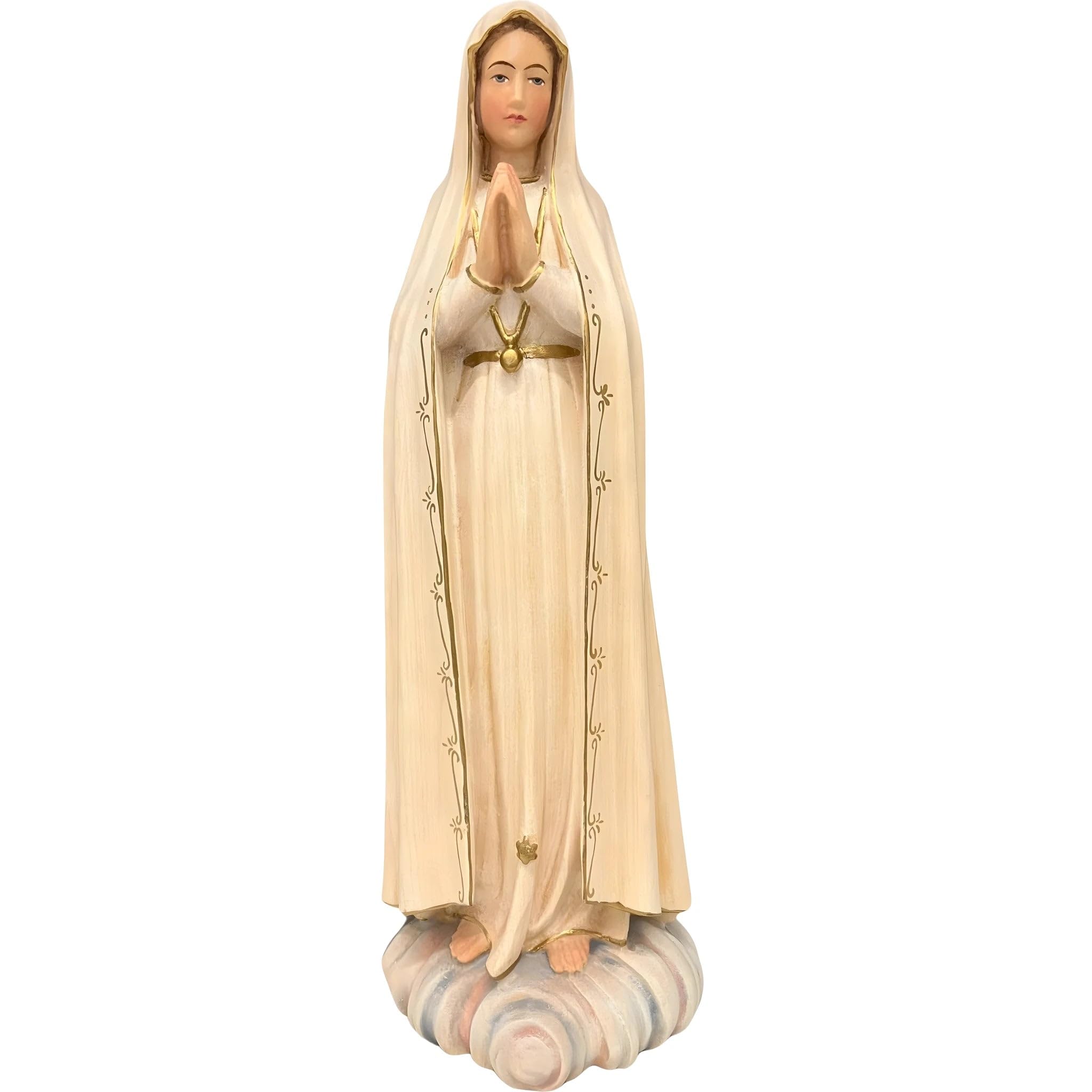 Dolfi | Madonna of Fatima Pilgrim Wooden Statue 30 cm | Natural Wood in Val Gardena | Nativity Figure