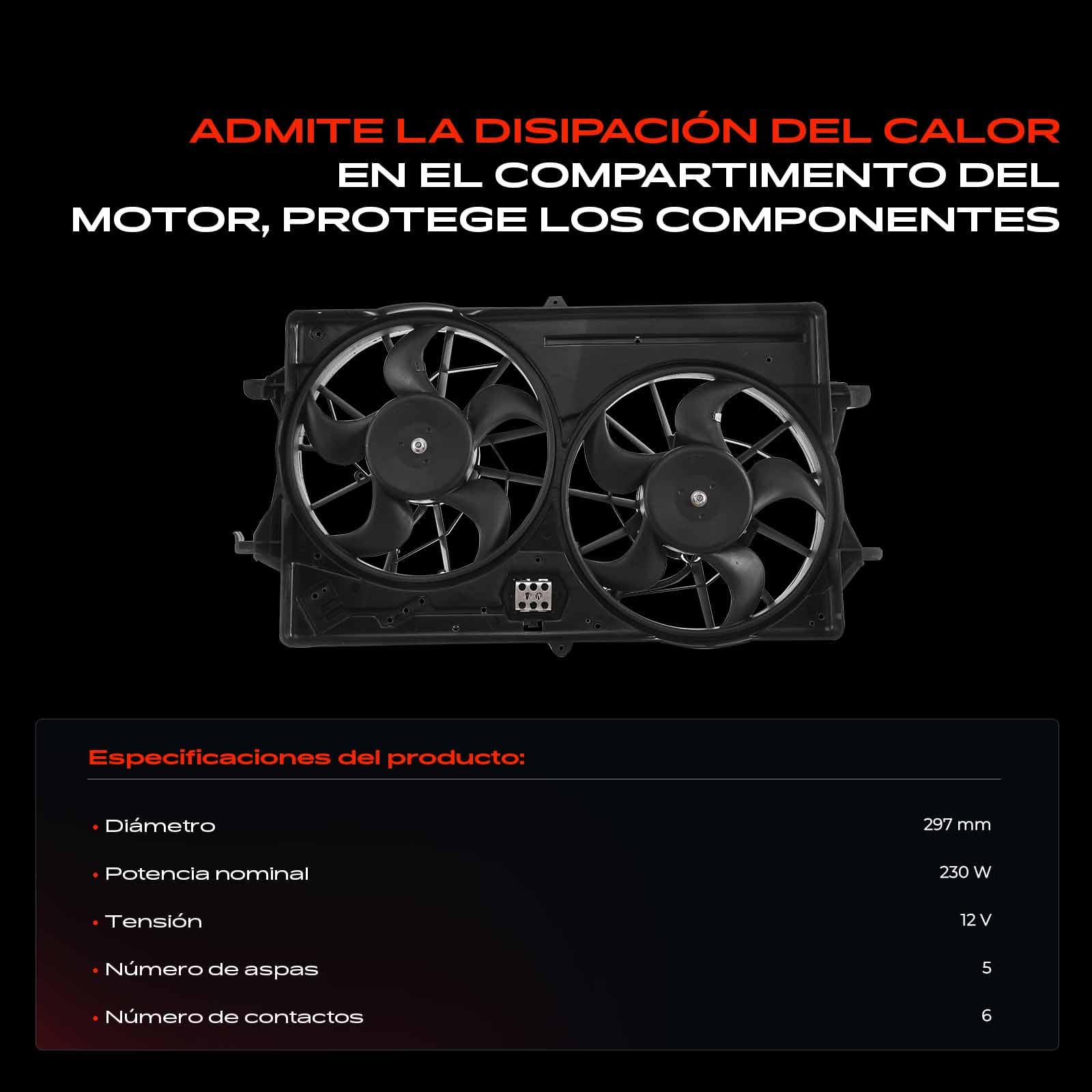 Frankberg Ventilador del radiador 1075126 | Compatible con: Torneo Focus II DA DS FFS, Focus II Saloon DB DH FCH, Focus II DA DP HCP, Enfoque DAW DBW