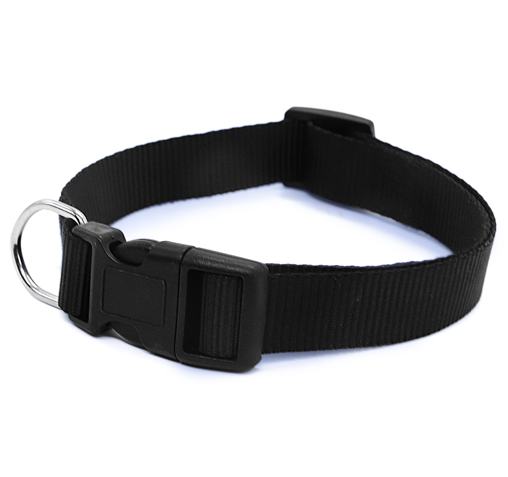 Squif Adjustable Nylon Dog Neck Collar with Safety Buckle, Metal D-Ring to Attach Leash| Dog Neck Belt (Black) | Size- M (B0BH5BV676) Amazon Price History, Amazon Price Tracker