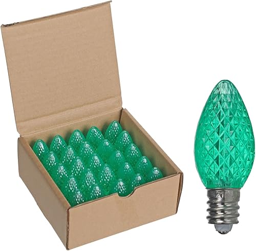 Miniatura 5 de 25 juegos de bombillas LED de Navidad C7, bombillas LED verdes facetadas E12 para uso en exteriores e interiores (verde)