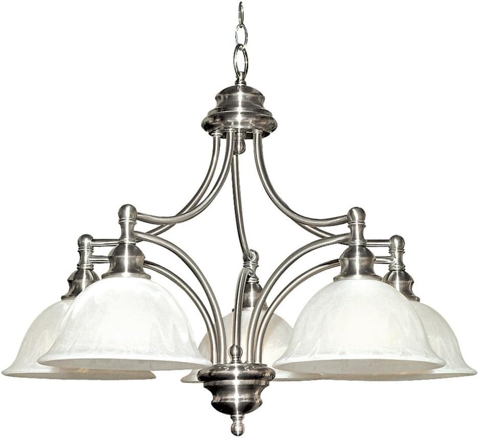 Yosemite Home Decor 5035-5SN Broadleaf 5 Light Chandelier, Frosted White Marble Glass Shades, Satin Nickel Finished Frame