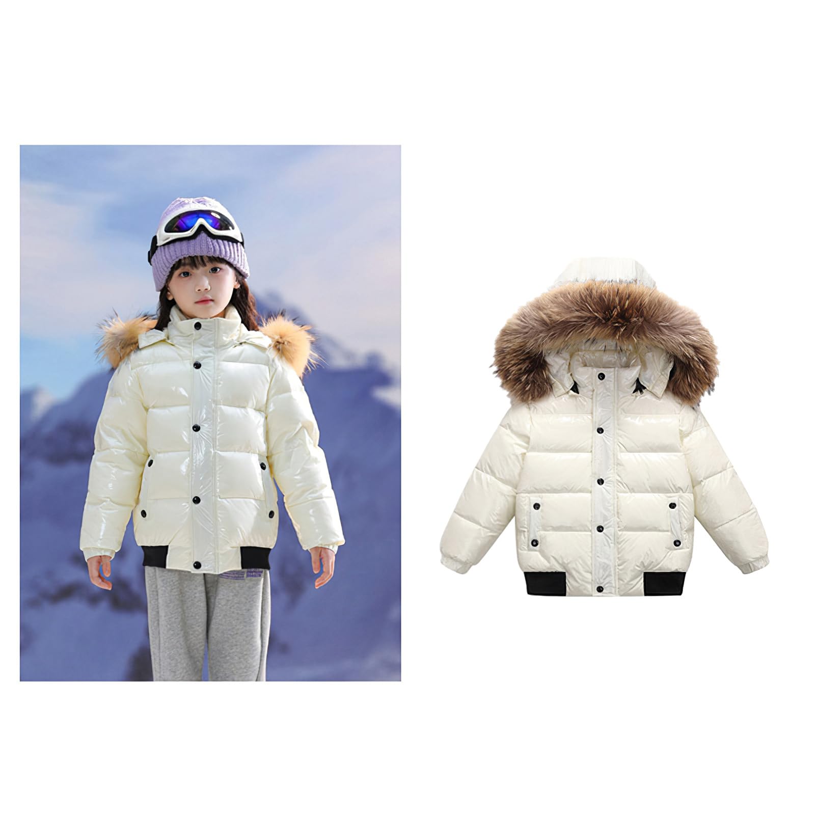 amropi Bambine e Ragazze Cappotto di Piumino Invernale Lucido Giacca con Cappuccio in Pelliccia Caldo Capispalla