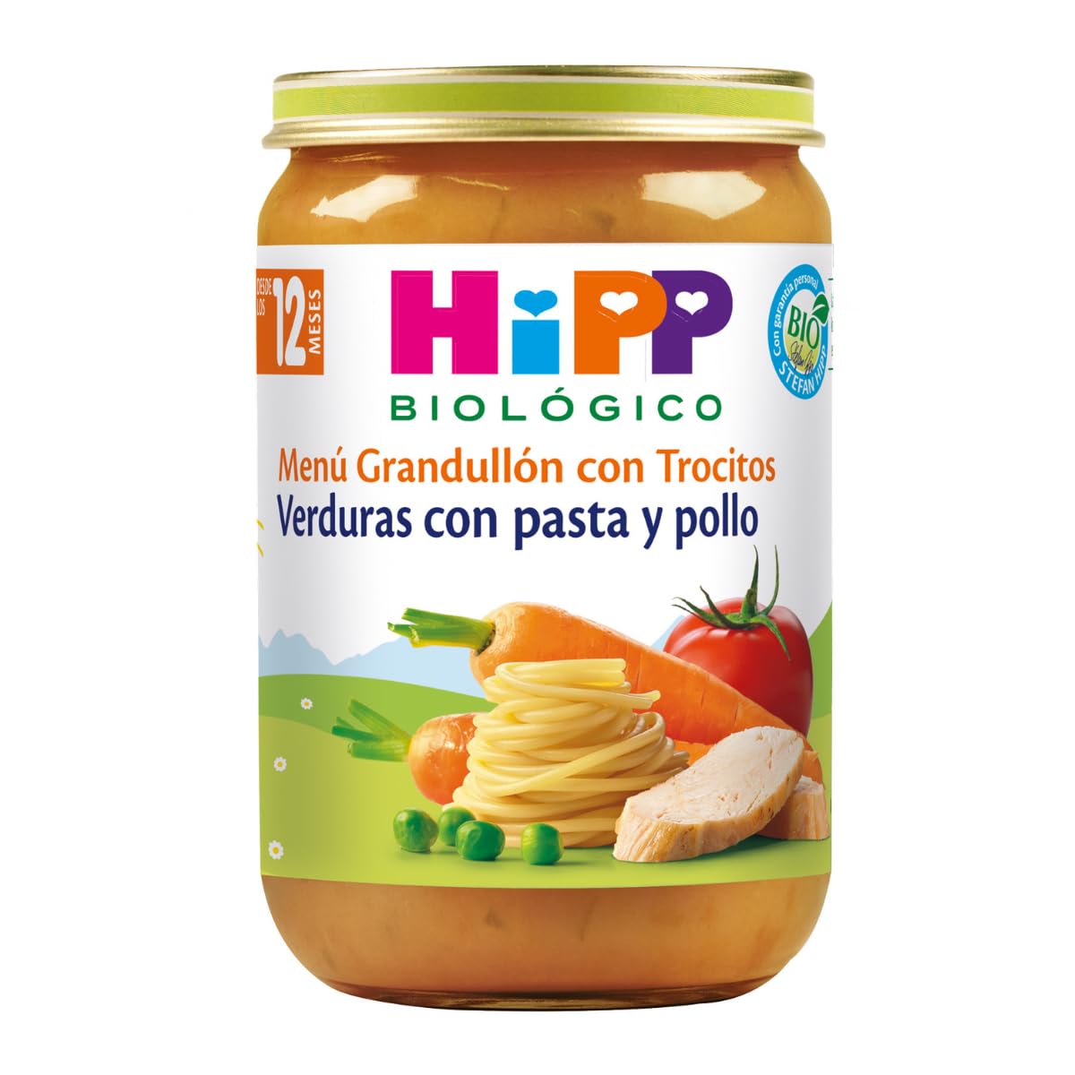 HiPP Biológico - Tarrito De Verduras con Pasta y Pollo BIO - 220g - Menú Grandullón con Trocitos - Sin Azúcar Añadido - Apto A Partir de los 12 Meses