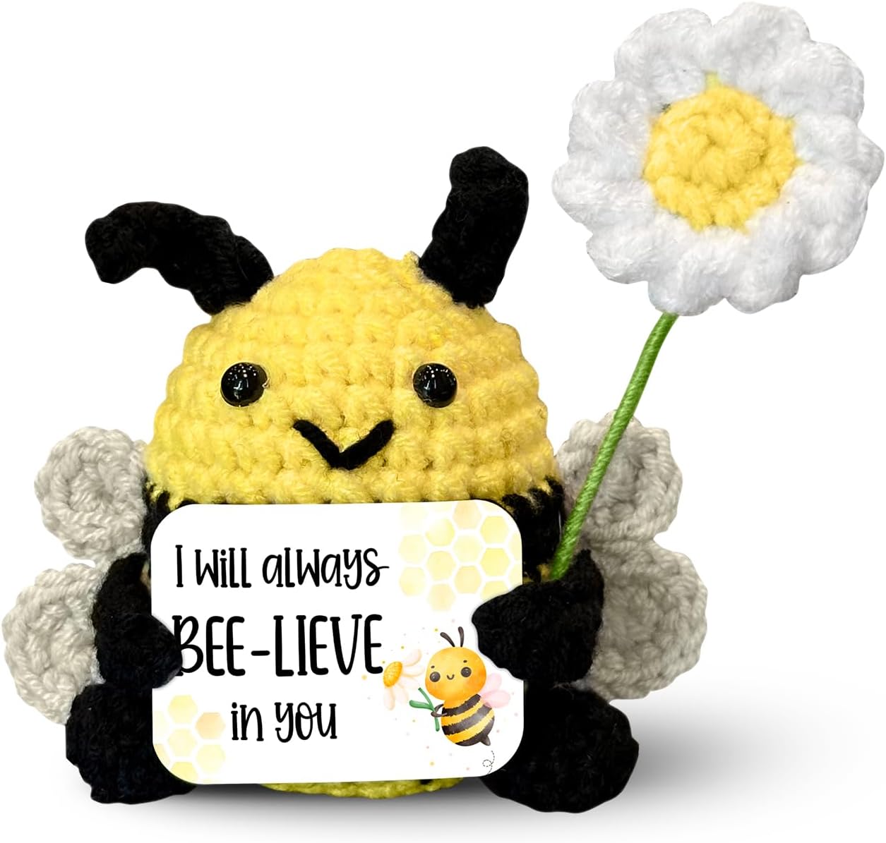 Funny Bee Crochet, Cute Positive Crochet with Encouragement Cards, Inspirational Gift Ideas for Women, Friends, Christmas and Birthday Gifts, Small Gifts for Coworkers Bee Decor