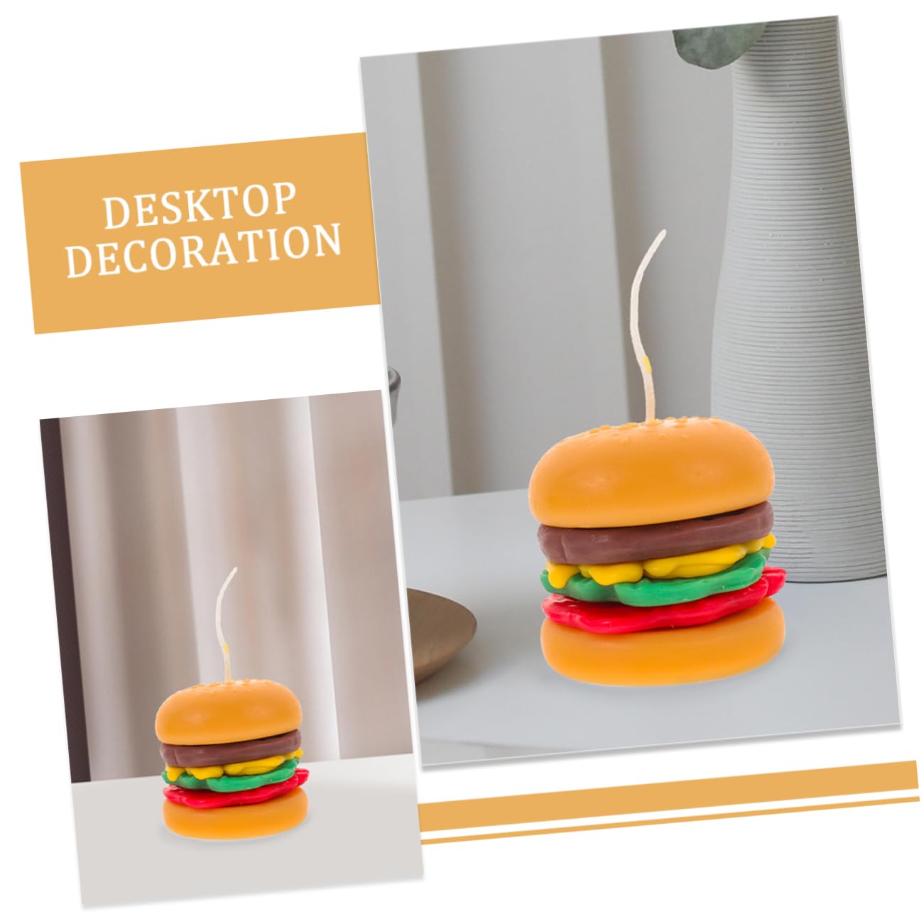 Vela de Hamburguesa Aromática Decorativa, 2 Piezas de Cera Naranja | Estilo Rústico Farmhouse Artístico, para Mesa Fotográfica y Ambiente Festivo