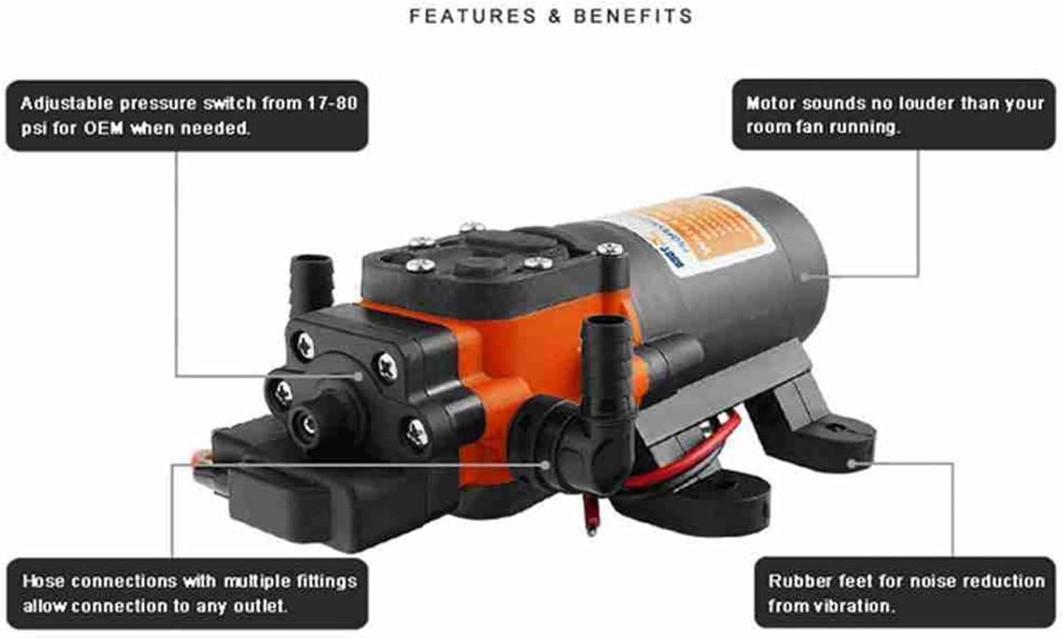 Adjustable Small Submersible Pump 1.3GPM 60PSI Automatic Marine Water Diaphragm Pump 12V Self Priming Boat Marine High Pressure