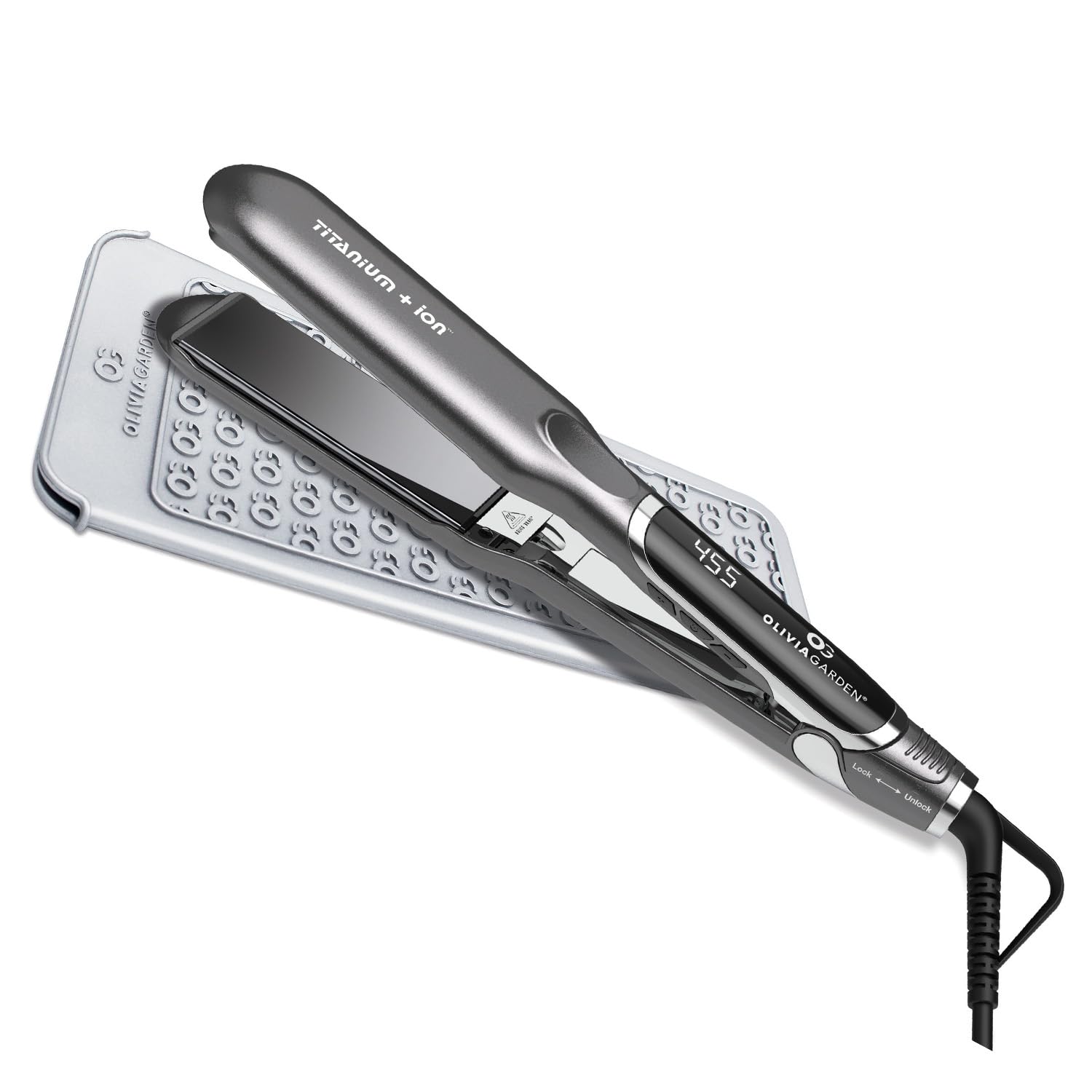 Olivia Garden Titanium + Ion Professional Flat Iron - Hair Straightener for All Hair Types - Includes Heat-Resistant Mat - 3D Floating Plates
