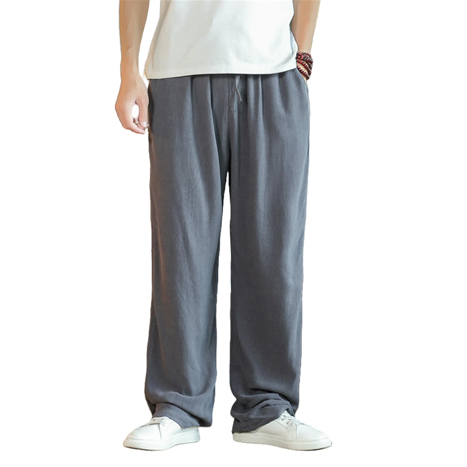 Pantaloni lunghi da uomo Primavera Estate Sottile Cotone Lino Dritto Casual Casual Largo Gamba