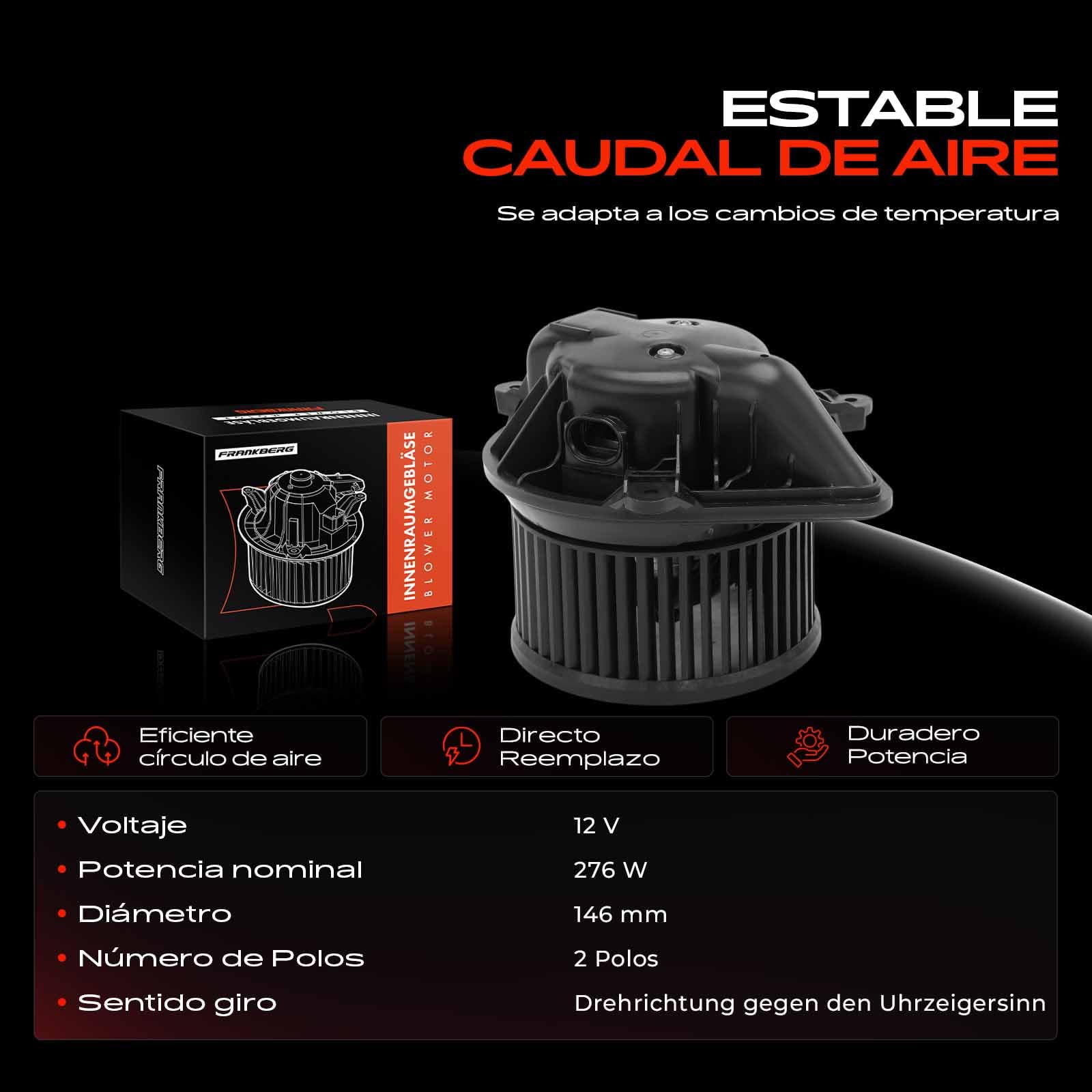 Frankberg Motor del ventilador del calefactor Compatible con Vivaro Furgoneta X83 Trafic II Bus JL Vivaro Combi X83 Trafic II Furgoneta FL Trafic II Plataforma/Chasis EL Replace# 4409448