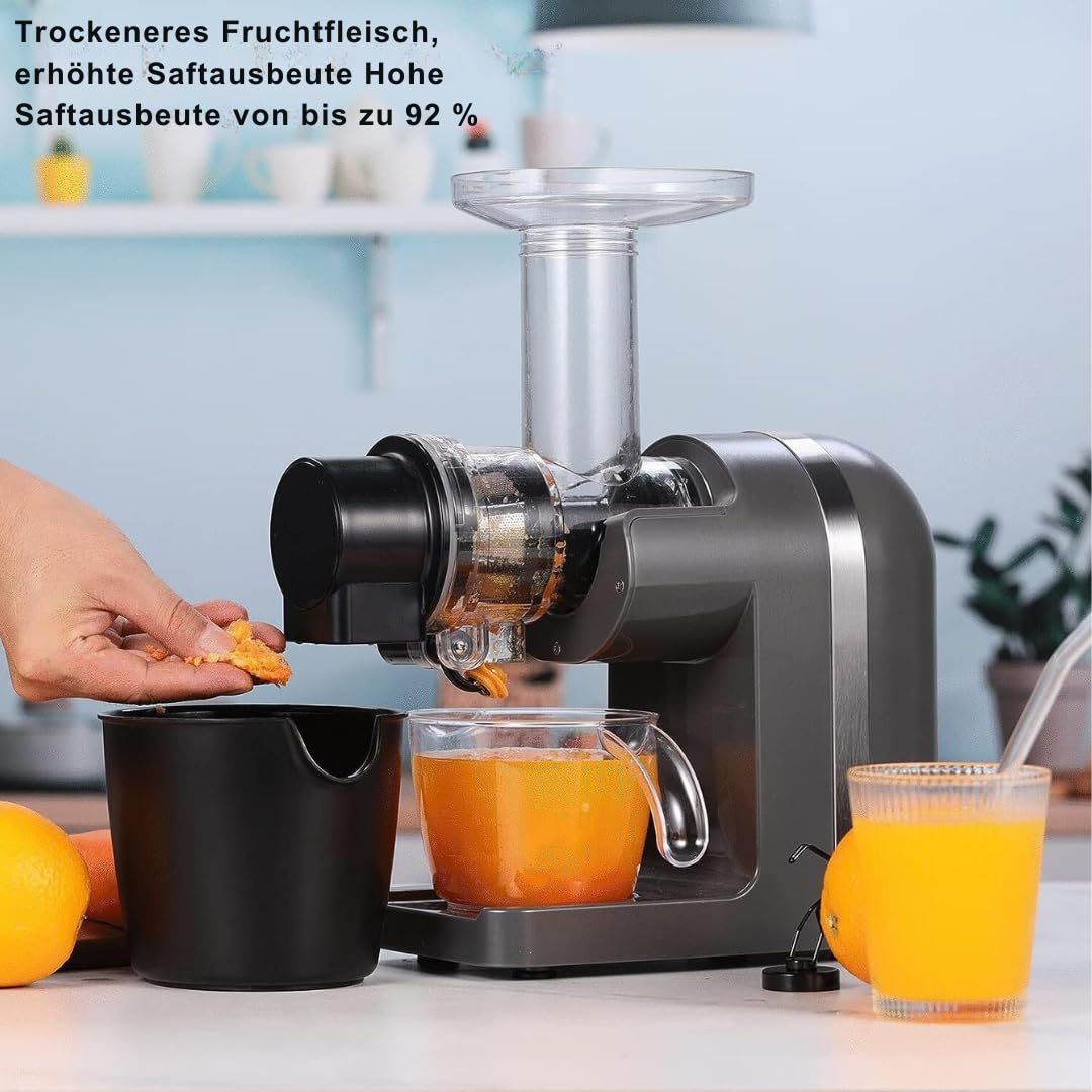 Slow Juicer mit 200W Motor, leise, Umkehrfunktion, schonende Saftpresse, langsame Rotation, einfache Reinigung, für Obst & Gemüse, hoher Nährstoffgehalt, BPA-frei, kompakt & effizient