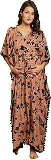 Secret Wish Women Brown Floral Rayon Floor Length Maternity Kaftan/Free Size/Feeding/Nursing/Zipper/Drawstring Price In India