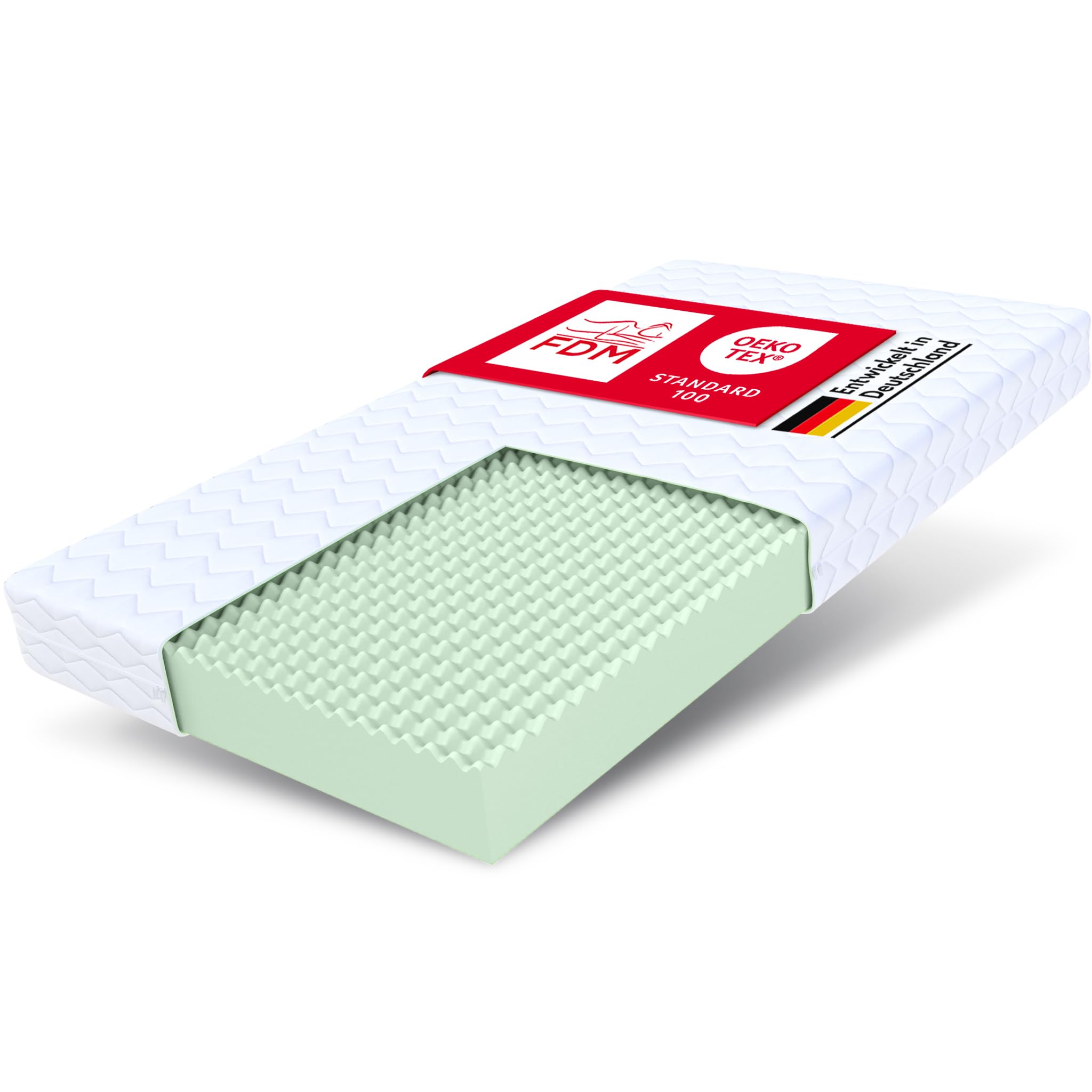 FDM PICCHI Foam Mattress 80 x 160 cm Mattress 12 cm Height Hardness Grade H3 (Medium Hard) Polyurethane Foam Double-Sided Cover Removable Washable