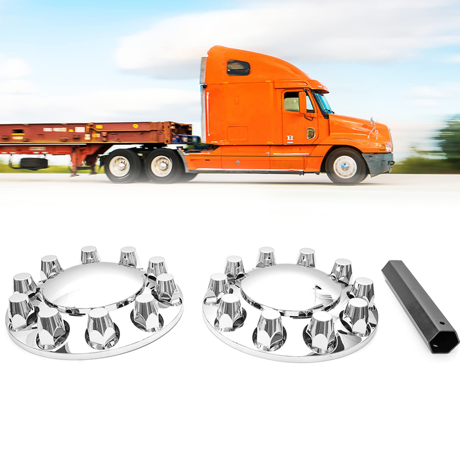 SEPEY 33 mm Standard Axle Cover Set Chrome Front Axle Complete Wheel Cover Set Removable Hub Caps Screw-on Semi Lug Nut Covers for Semi Truck (2 Front)