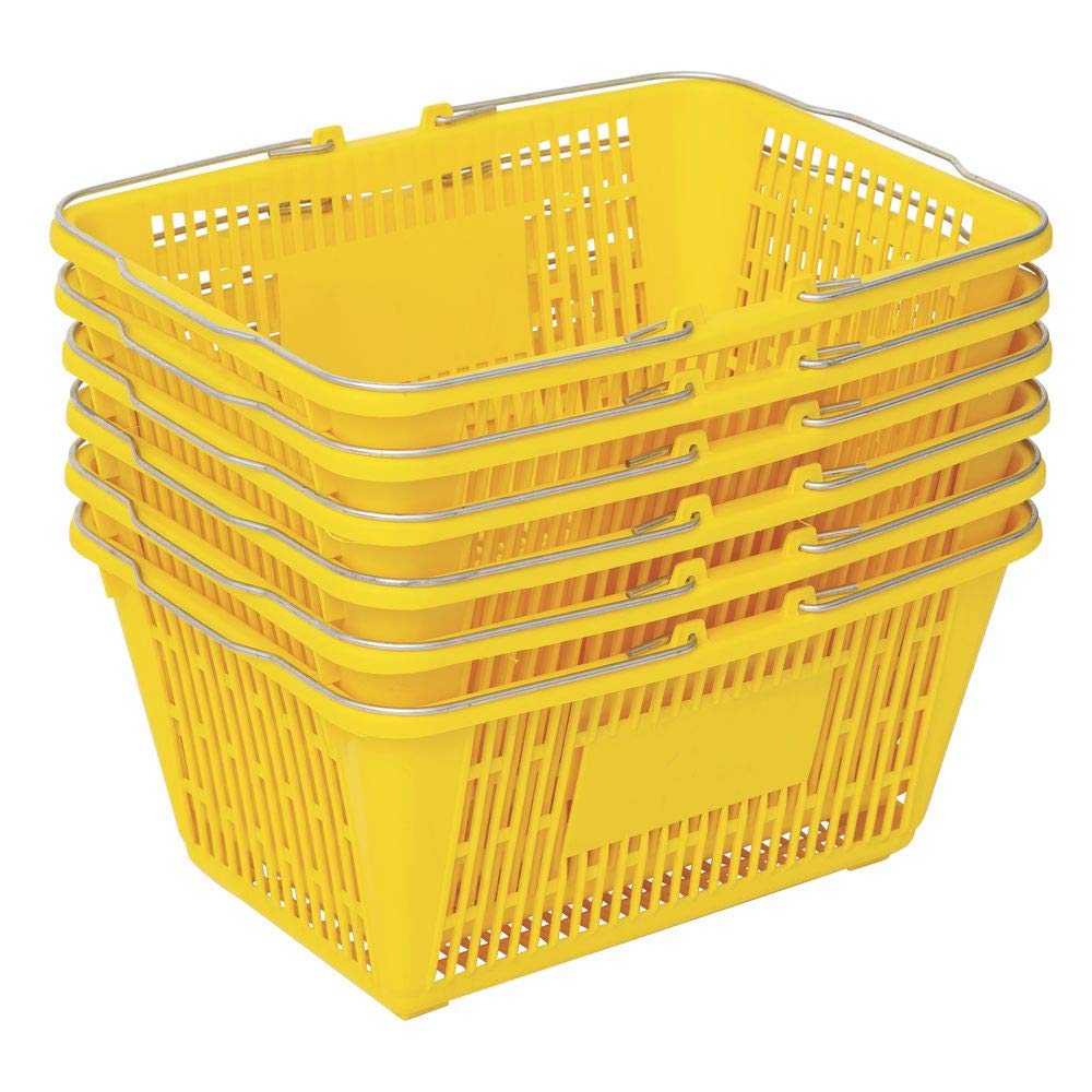 Shopping Basket (Set of 6) Durable Yellow Plastic with Metal Handles
