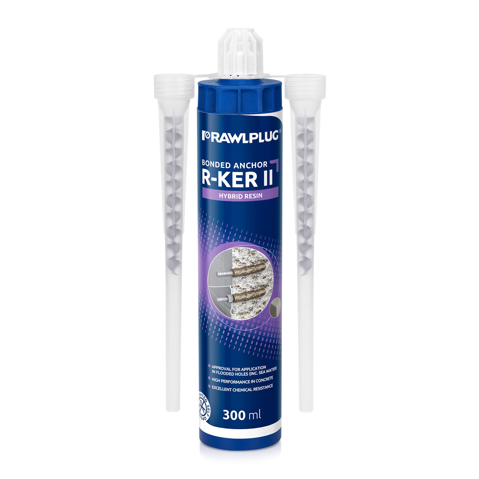 Rawlplug Hybrid Resin for Concrete | Strong Chemical Anchor with 2 Mixer Nozzles for Standard Cartridge Gun | Bonded Anchor for Wet and Dry Use, 300 ml