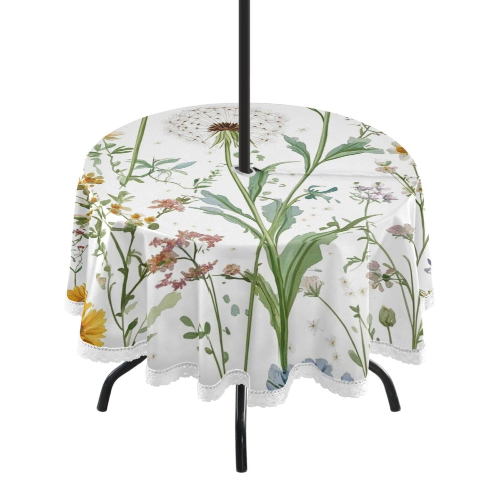 Ttgoth Wildflowers Outdoor Table Cloth 152 cm Water Stain & Resistan Tablecloth Wipeable Table Cover with Parasol Hole & Zipper for Garden Patio Party Picnic