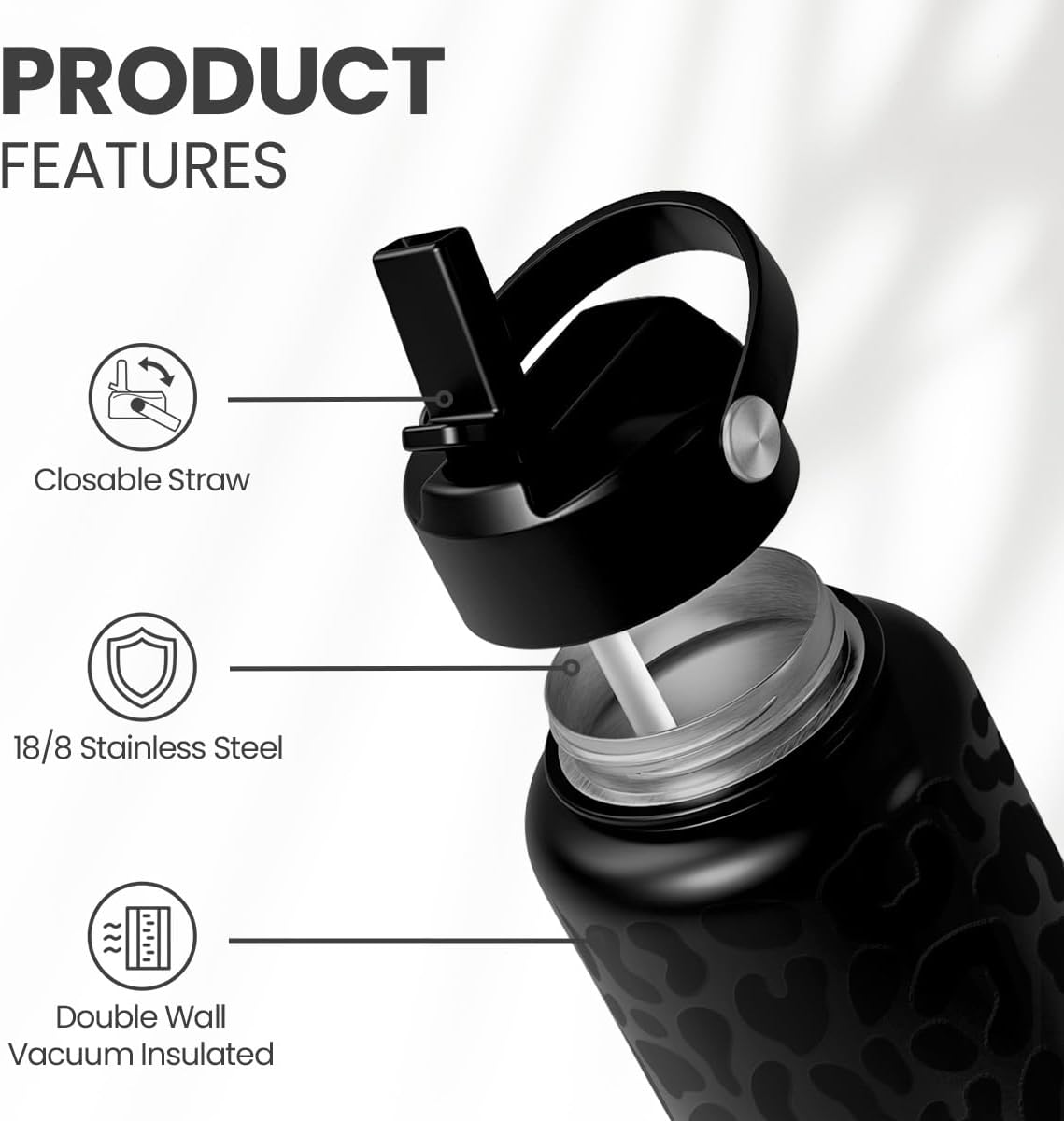 Leopard Water Bottle 32oz Stainless Steel Double Wall Vacuum Insulated with Lid, Leopard Print Water Bottles for Gym Sports Travel Outdoor, Gifts for Women Girls Ladies Birthday Christmas - Image 2