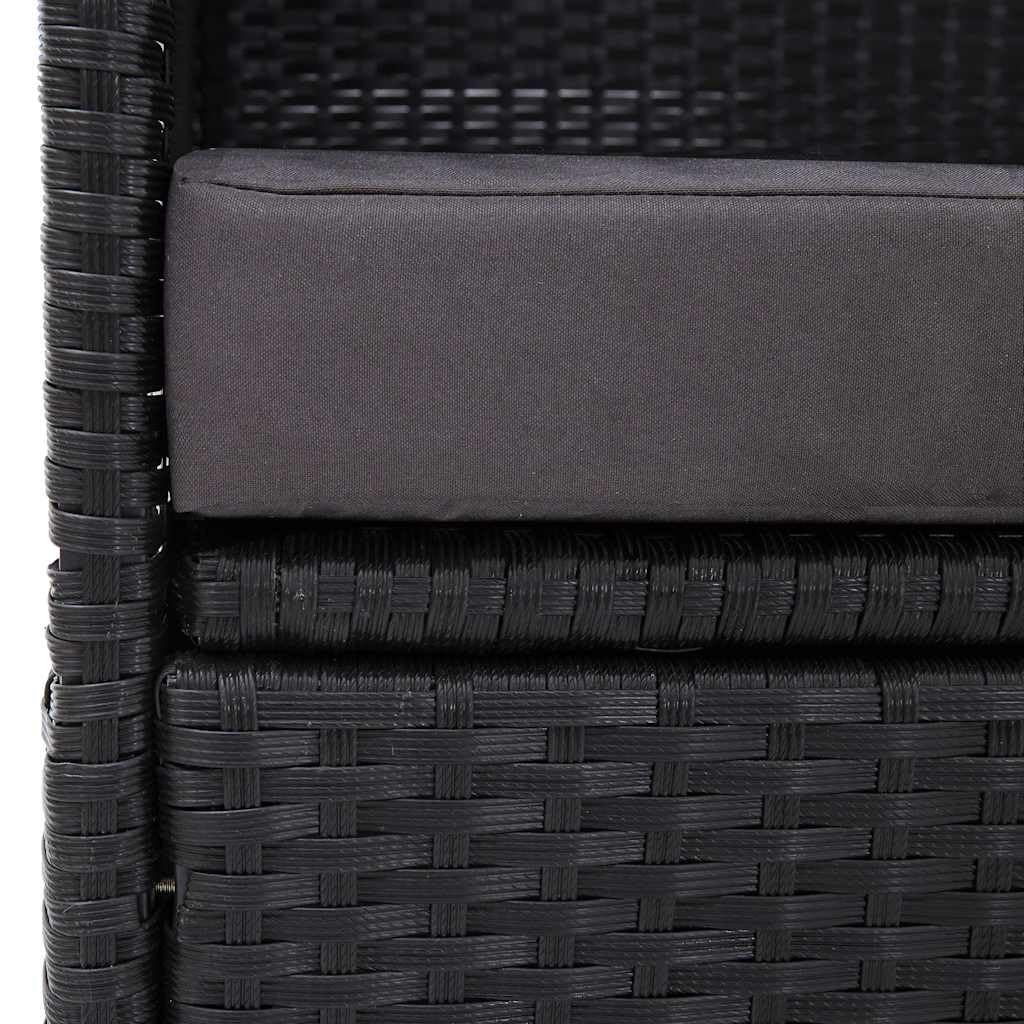 Divano letto da esterno con tettuccio in rattan sintetico resistente, nero, resistente alle intemperie, con tettuccio parasole girevole, 205 x 62 x 124 cm, cuscino morbido per prendere il