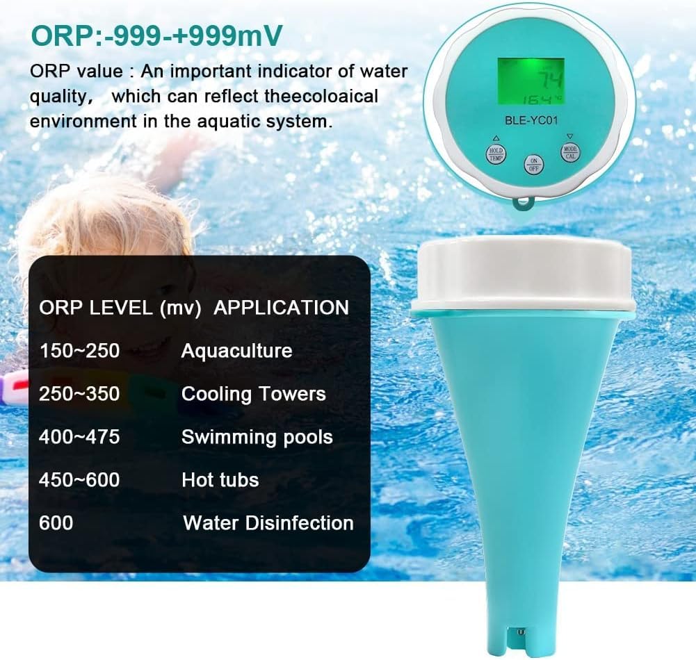 Thermomètre À Piscine Numérique Intelligente Flottante - Compteur D'eau Bluetooth 6-en-1, Imperméable IP67, Tests Ec, Salinité, PH, ORP, Température, Chlore Pour Les Piscines, Bains À Remous, Étangs