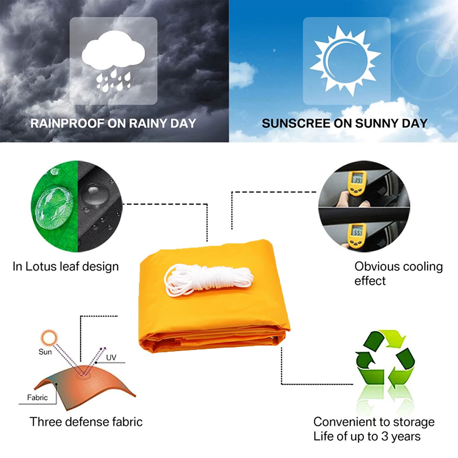 Sun Shade Sail Triangle Sunshreen Amynning Canopy 2x2x2m / 4x4x5.7m Wodoodporny przeciwsłoneczny tkanina z bezpłatnymi linami, na ogrodowe ogrodowe podwórko, żół