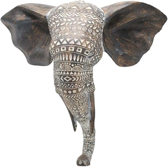 OTARTU African Elephant Wall Bust Sculpture 11 Tall Carved Noble Elephant Head Hanging Wall Decor Art Wooden Color
