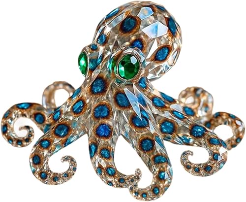 Figura de pulpo con anillos azules, adornos curativos para el hogar, adorno de pulpo de cristal hecho a mano, adornos decorativos de resina,