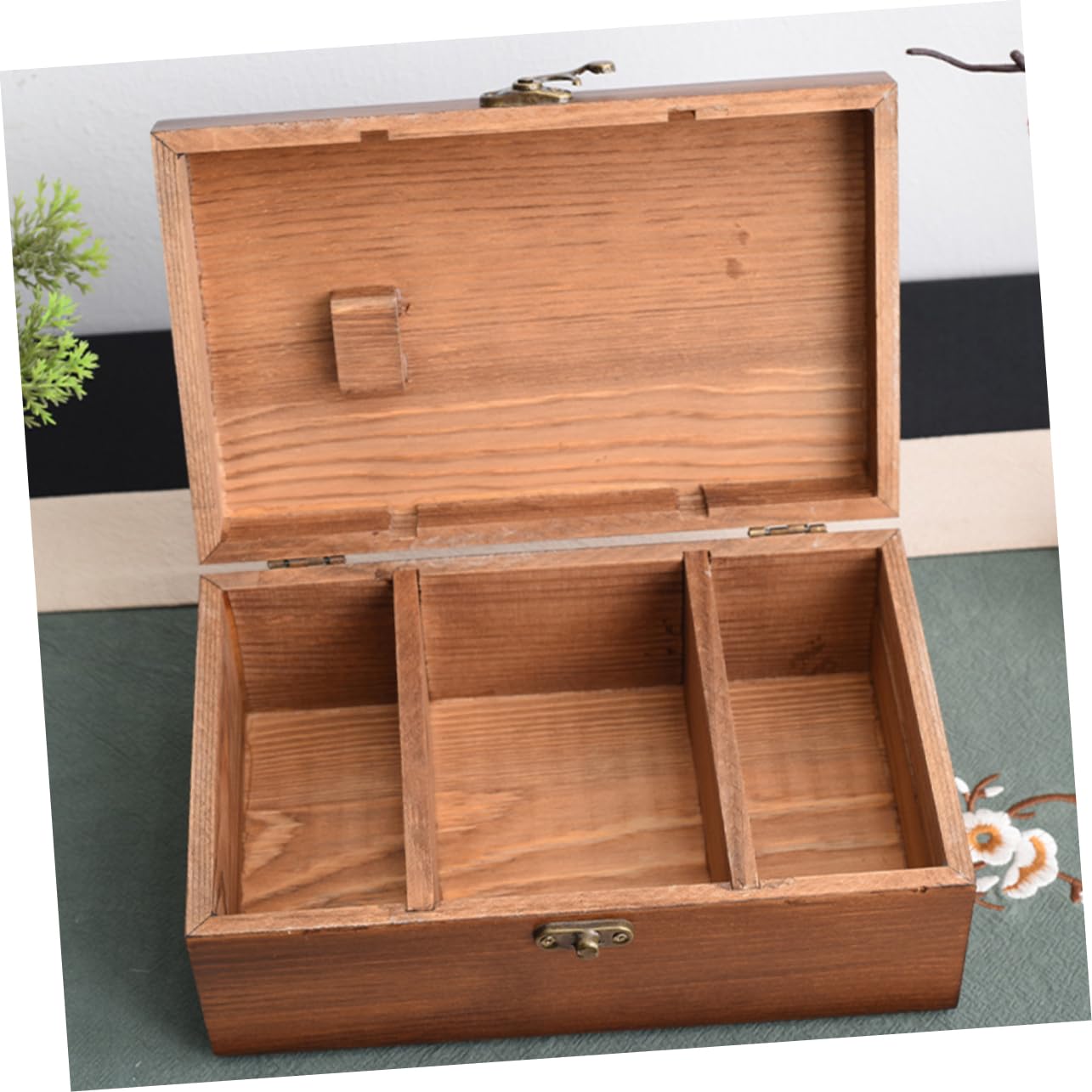 Caja de Alfileres de Costura Portátil de Madera Marrón