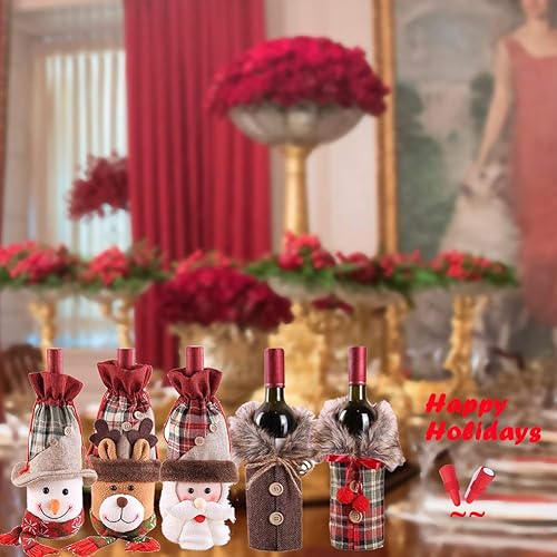 Miniatura 3 de Juego de 7 accesorios de vino para regalo de Navidad botella de vino botella de cerveza Decoración: damas/bolsas de espiga con cuello de piel