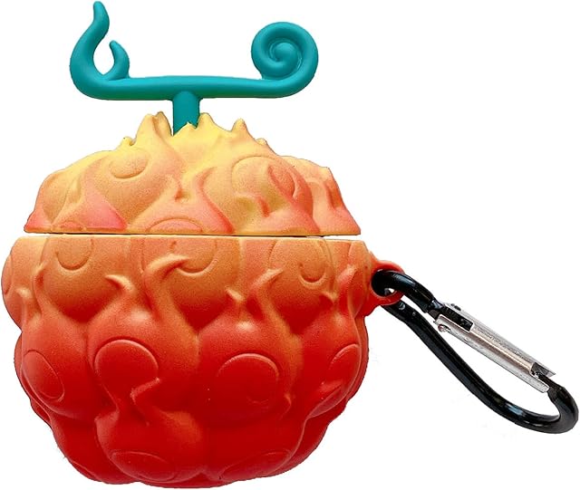 Earphone Case for Airpods 2&1, Japan Anime Cute 3D Devil Fruit Earphone Cases for Airpods 1 2, Hot Cartoon Cover with Hook for Girls Kids Women Men (Flame Fruit)