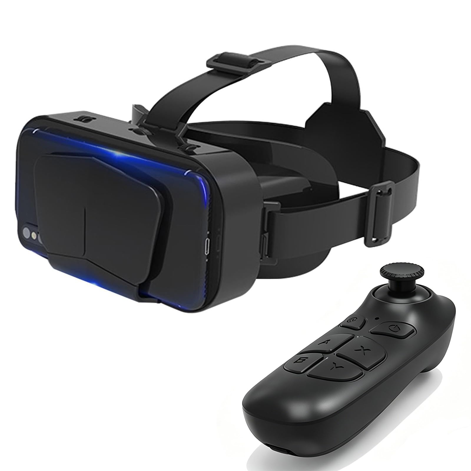 Gafas Realidad Virtual VR 3D, Visor Realidad Virtual 3D con Controlador, Compatible con Pantallas 4,7-7,2 Pulgadas, Distancia Interpupilar Ajustable para PelíCulas Y Juegos En 3D,Black+B03 Handle