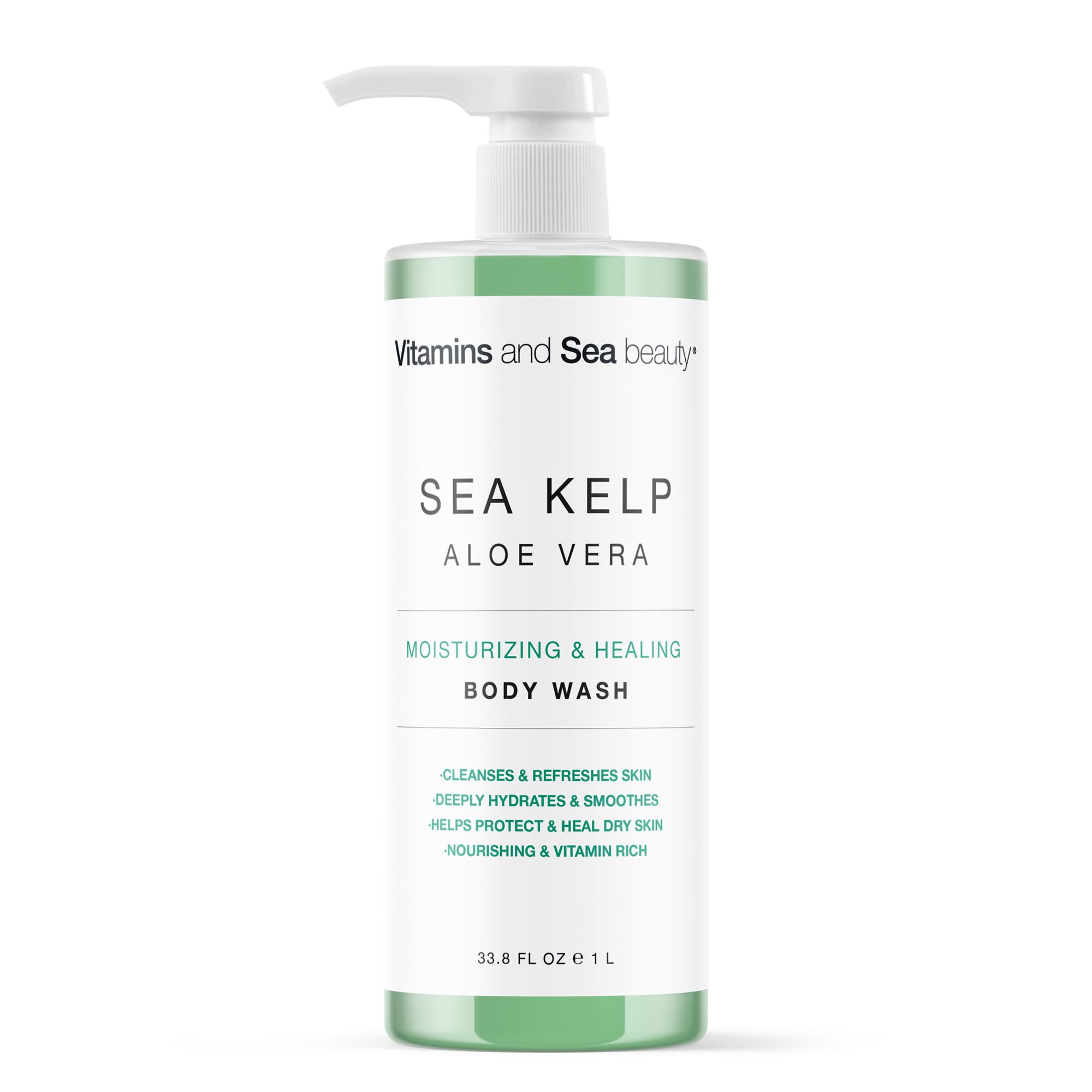 Moisturizing & Healing Body Wash with Sea Kelp & Aloe Vera – Hydrating Cleanser for Dry Skin – Vitamin-Enriched Shower Gel – 33.8 fl oz
