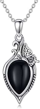 美品【ブラックオニキス✤大きなドロップカット】ヴィンテージネックレス 925刻印 1_b04d6575fe10183ad6b09069dc33