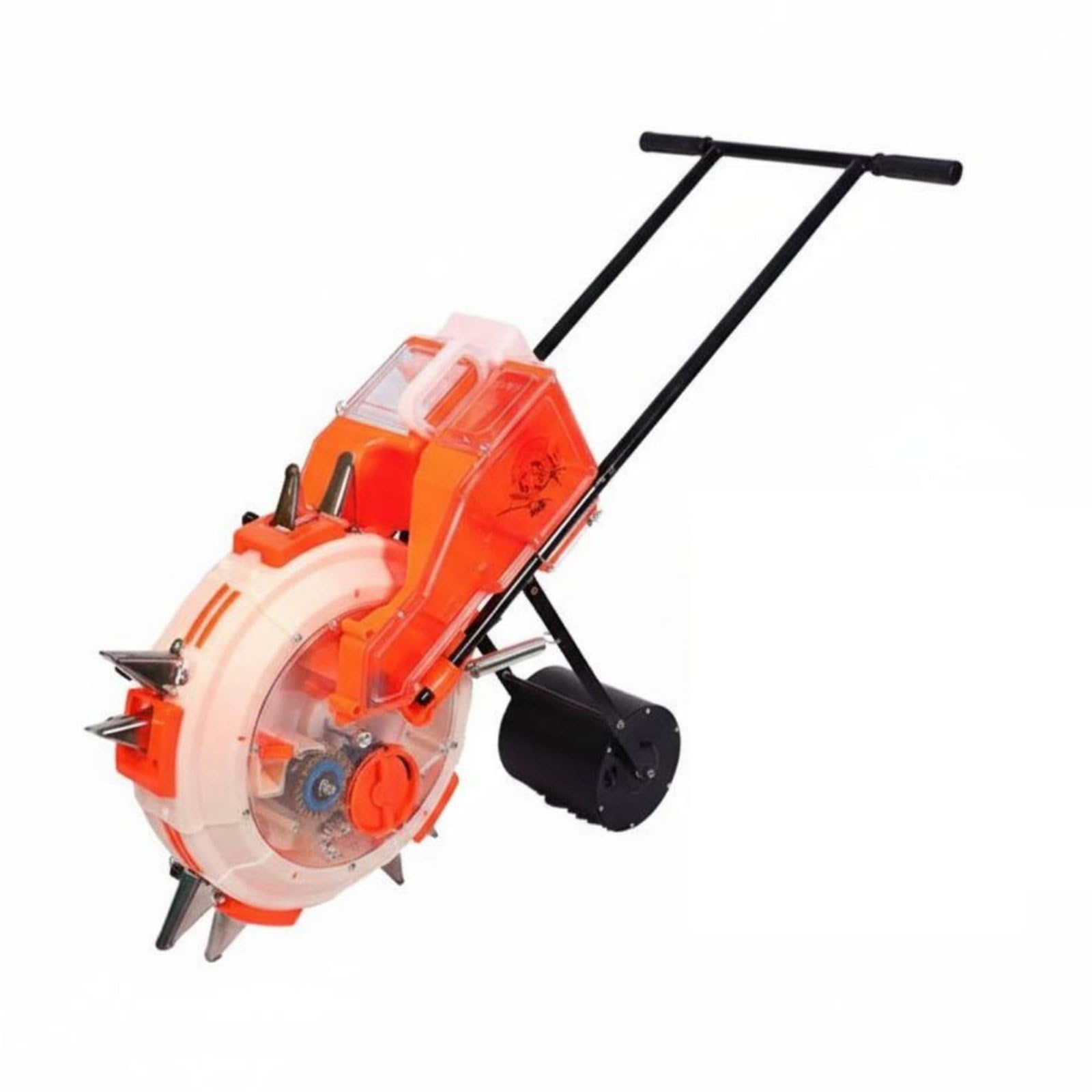 Handheld Seeder Semoir Planteur Épandeur Manuel à Poussée avec Roue Tasseuse Acier Inoxydable et Plastique Semis Régulier et Fertilisation Contrôlée, S 35CM, 5-Buse