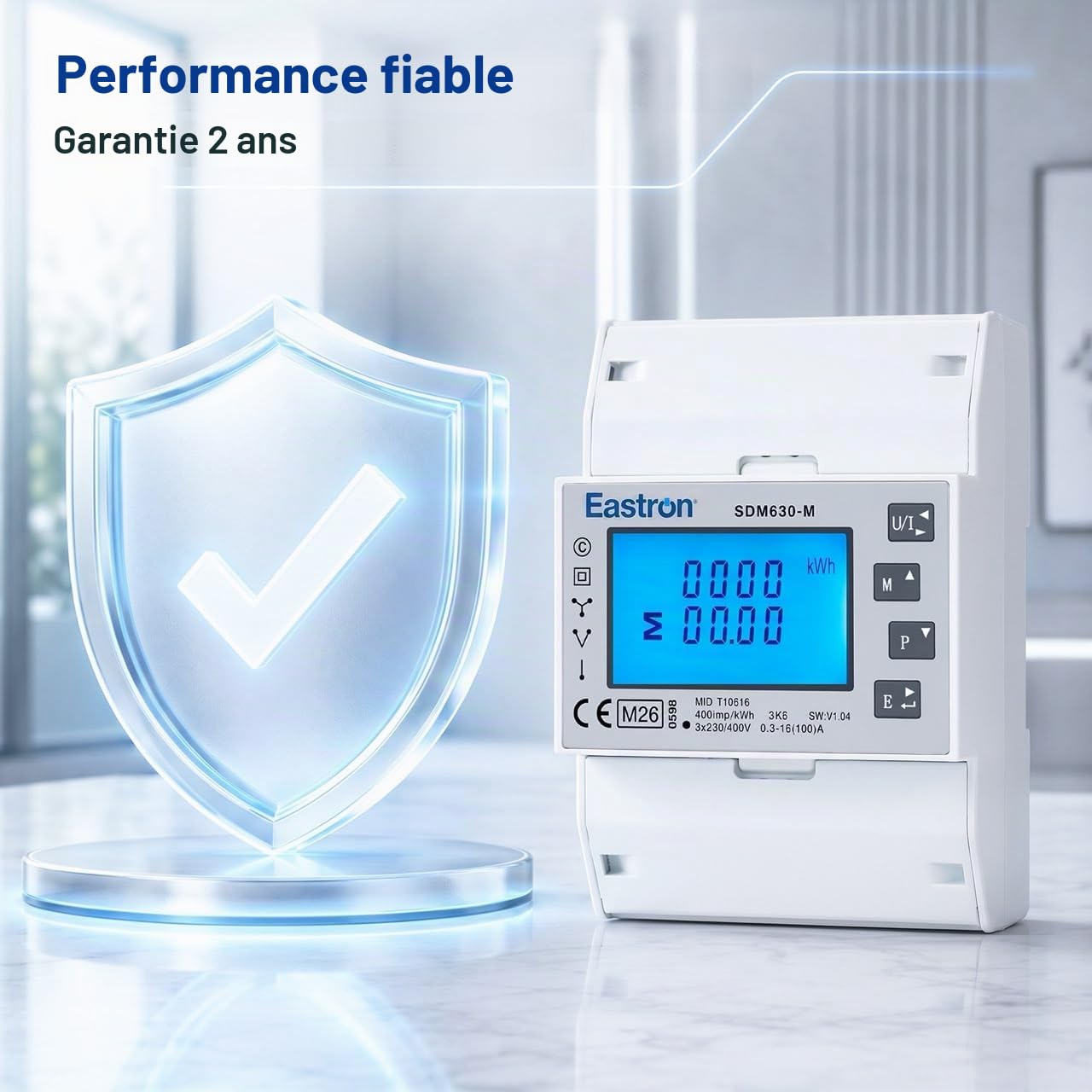 Eastron SDM630Modbus-V3 Compteur électrique numérique triphasé pour rail DIN Multifonctions Bidirectionnel avec 2 x S0, RS485 Modbus RTU